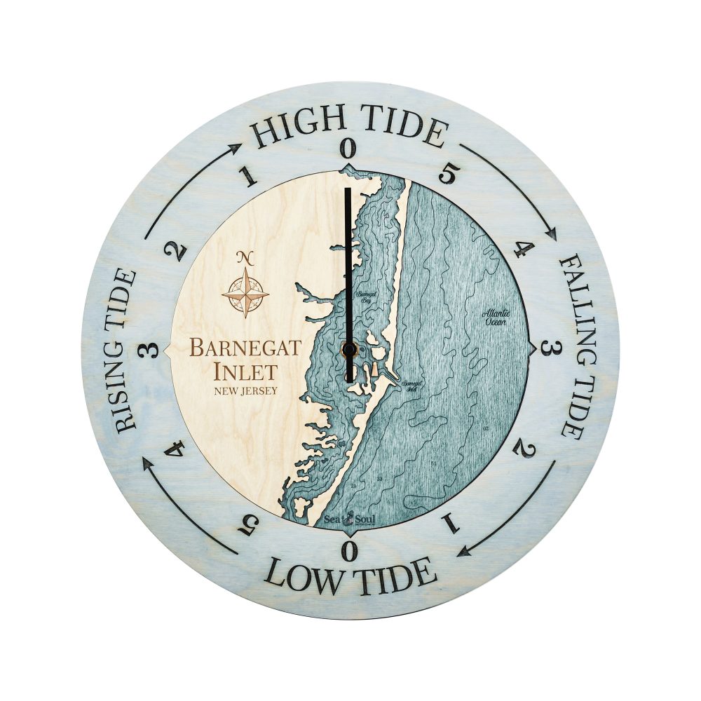 Barnegat Inlet Tide Clock Bleach Blue Accent with Blue Green Water Sitting by SucculentsBarnegat Inlet Tide Clock Bleach Blue Accent with Blue Green Water
