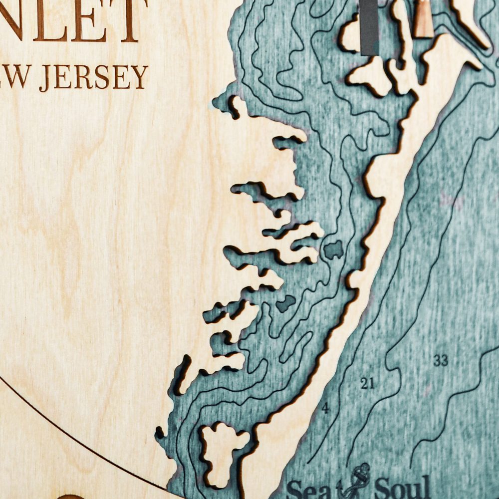Barnegat Inlet Tide Clock Birch Accent with Blue Green Water Detail Shot 3
