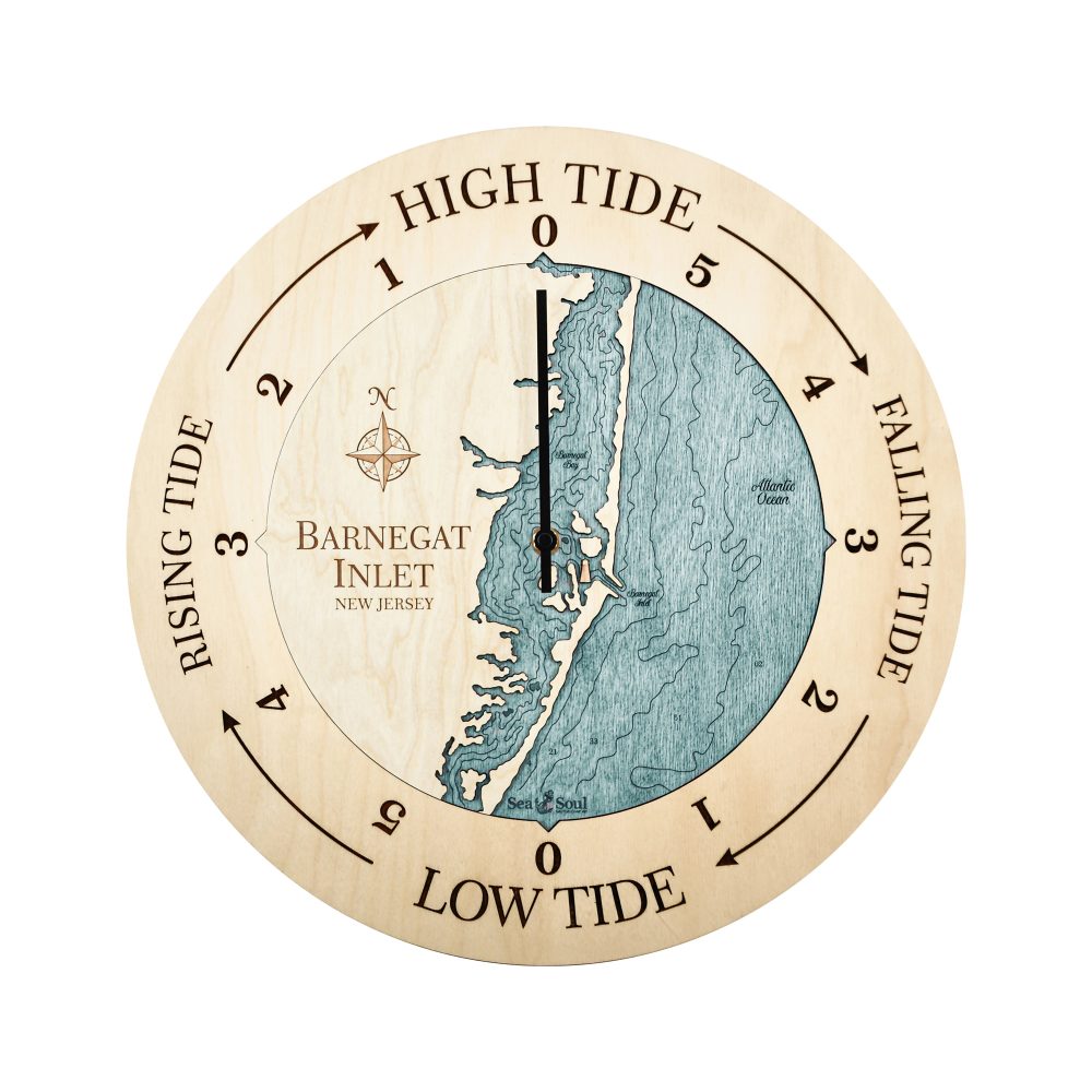 Barnegat Inlet Tide Clock Birch Accent with Blue Green Water