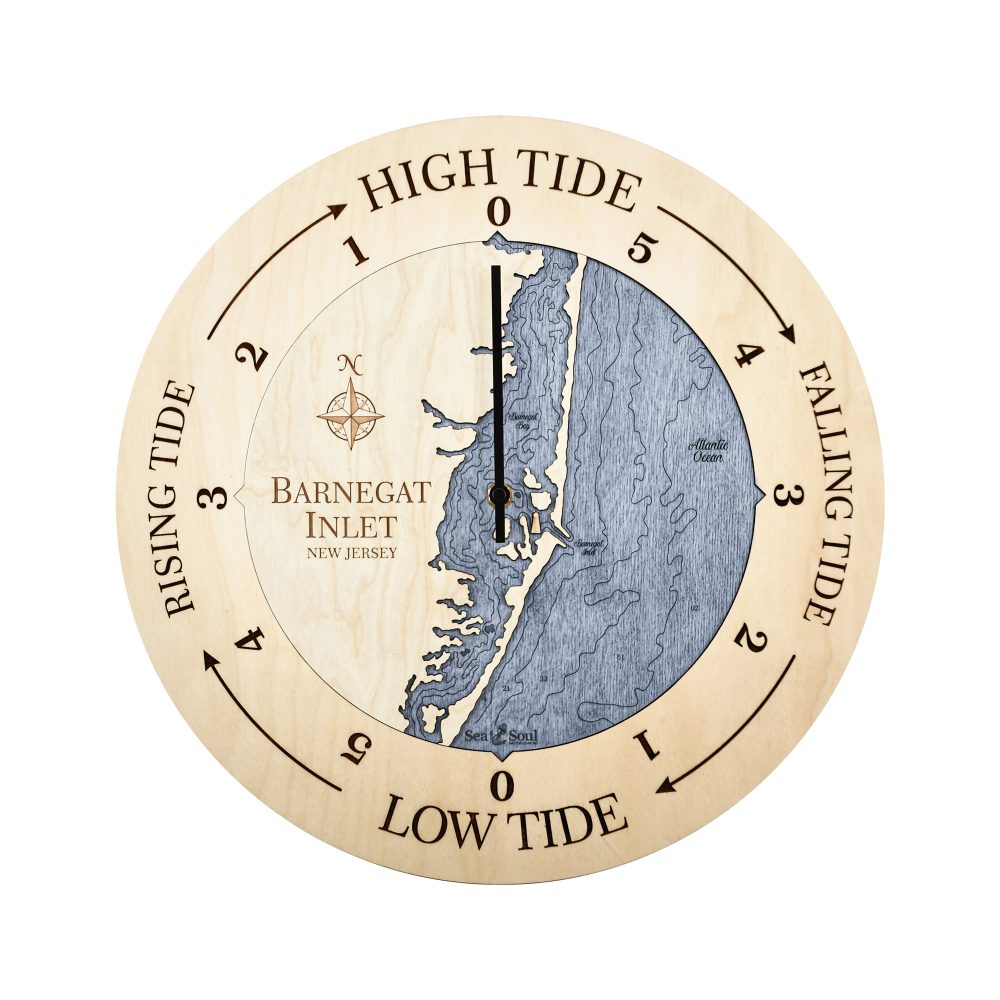 Barnegat Inlet Tide Clock Birch Accent with Deep Blue Water