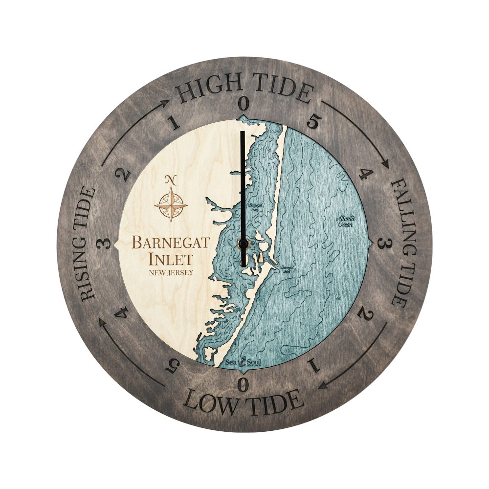 Barnegat Inlet Tide Clock Driftwood Accent with Blue Green Water