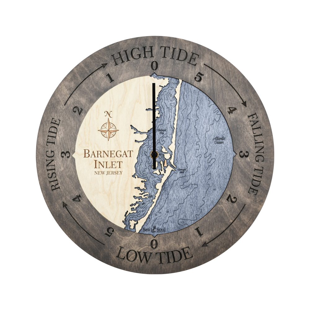 Barnegat Inlet Tide Clock Driftwood Accent with Deep Blue Water