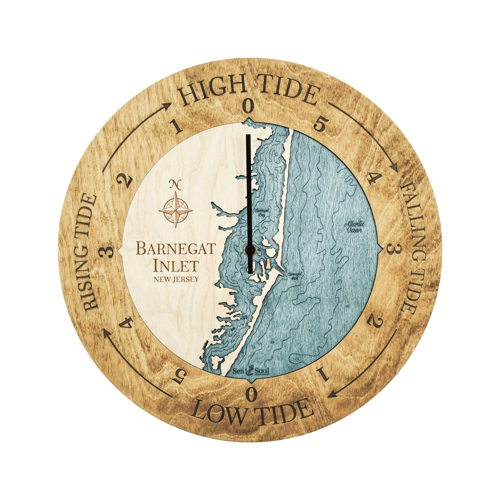 Barnegat Inlet Tide Clock Honey Accent with Blue Green Water