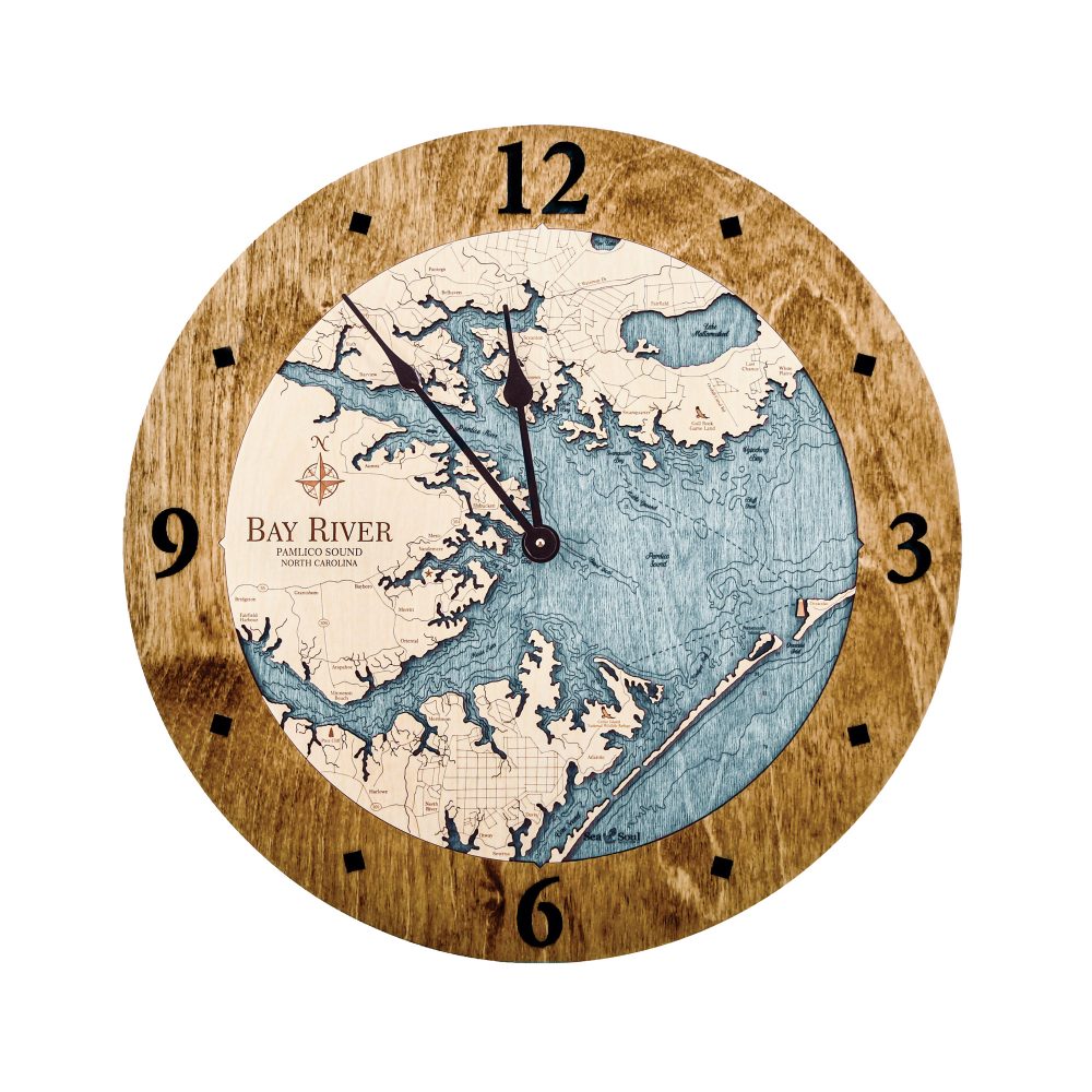 Bay River Nautical Map Clock Americana Accent with Blue Green Water