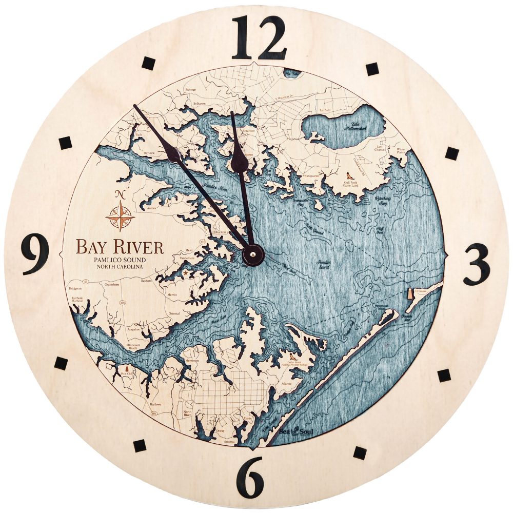 Bay River Nautical Wall Clock Birch Accent with Blue Green Water Product Shot