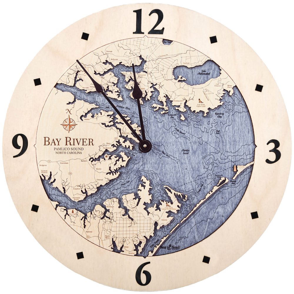 Bay River Nautical Wall Clock Birch Accent with Deep Blue Water Product Shot