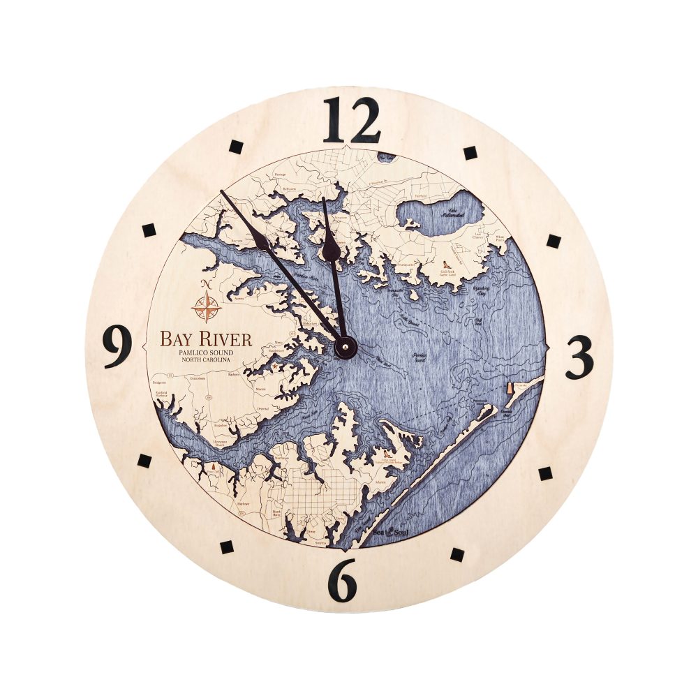 Bay River Nautical Wall Clock Birch Accent with Deep Blue Water