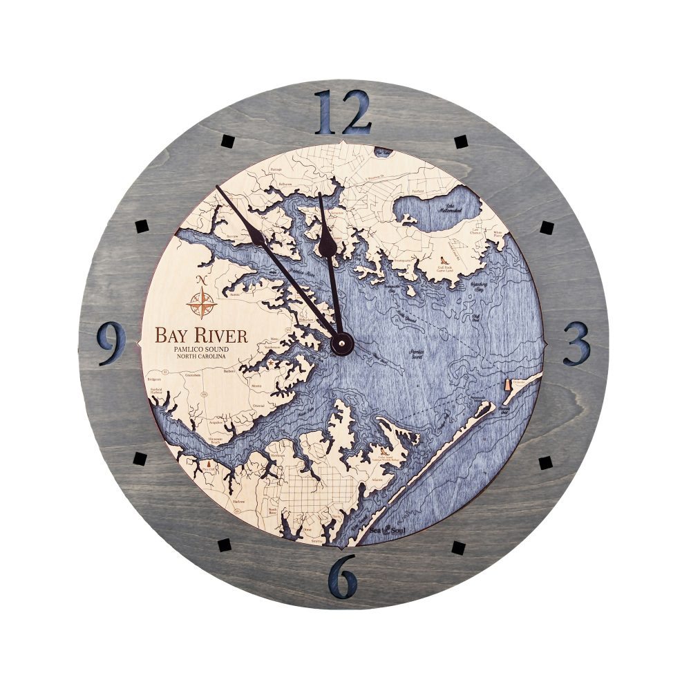 Bay River Nautical Wall Clock Driftwood Accent with Blue Green Water