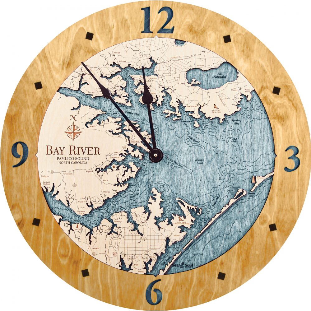 Bay River Nautical Clock Honey Accent with Blue Green Water