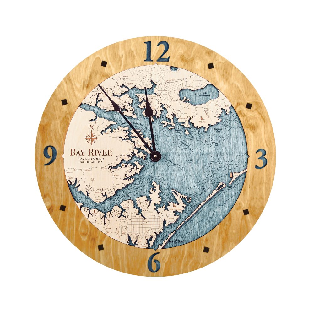 Bay River Nautical Clock Honey Accent with Blue Green Water