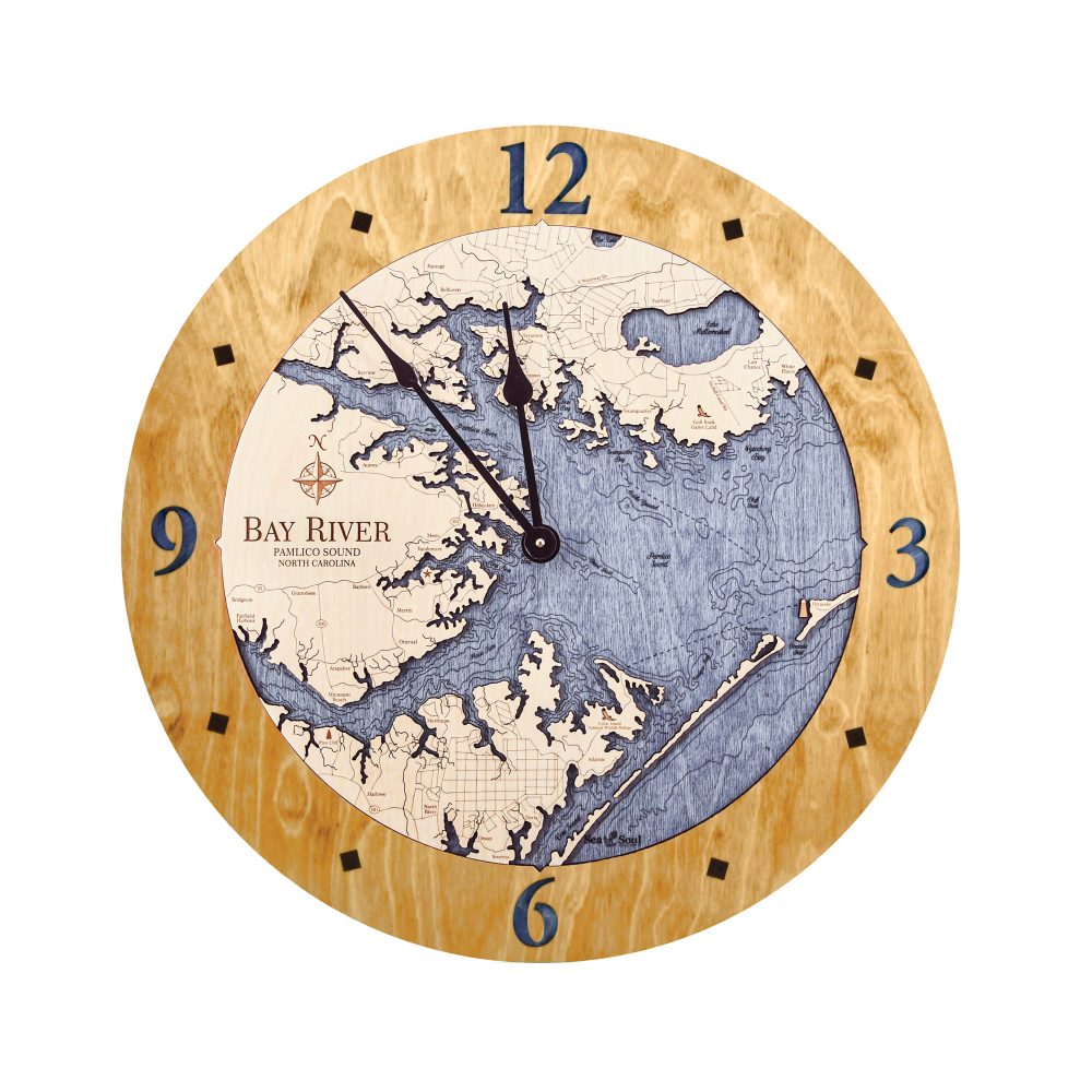 Bay River Nautical Clock Honey Accent with Deep Blue Water