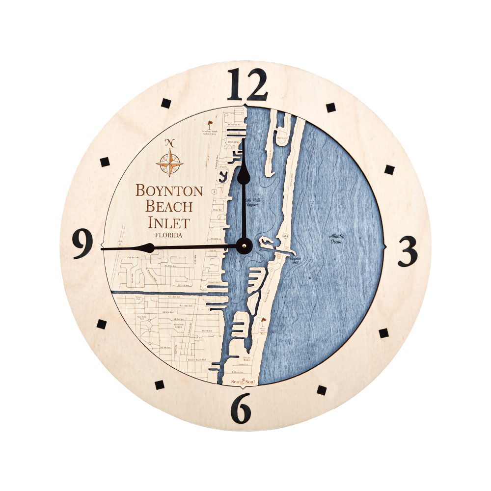 Boynton Beach Nautical Wall Clock Birch Accent with Deep Blue Water