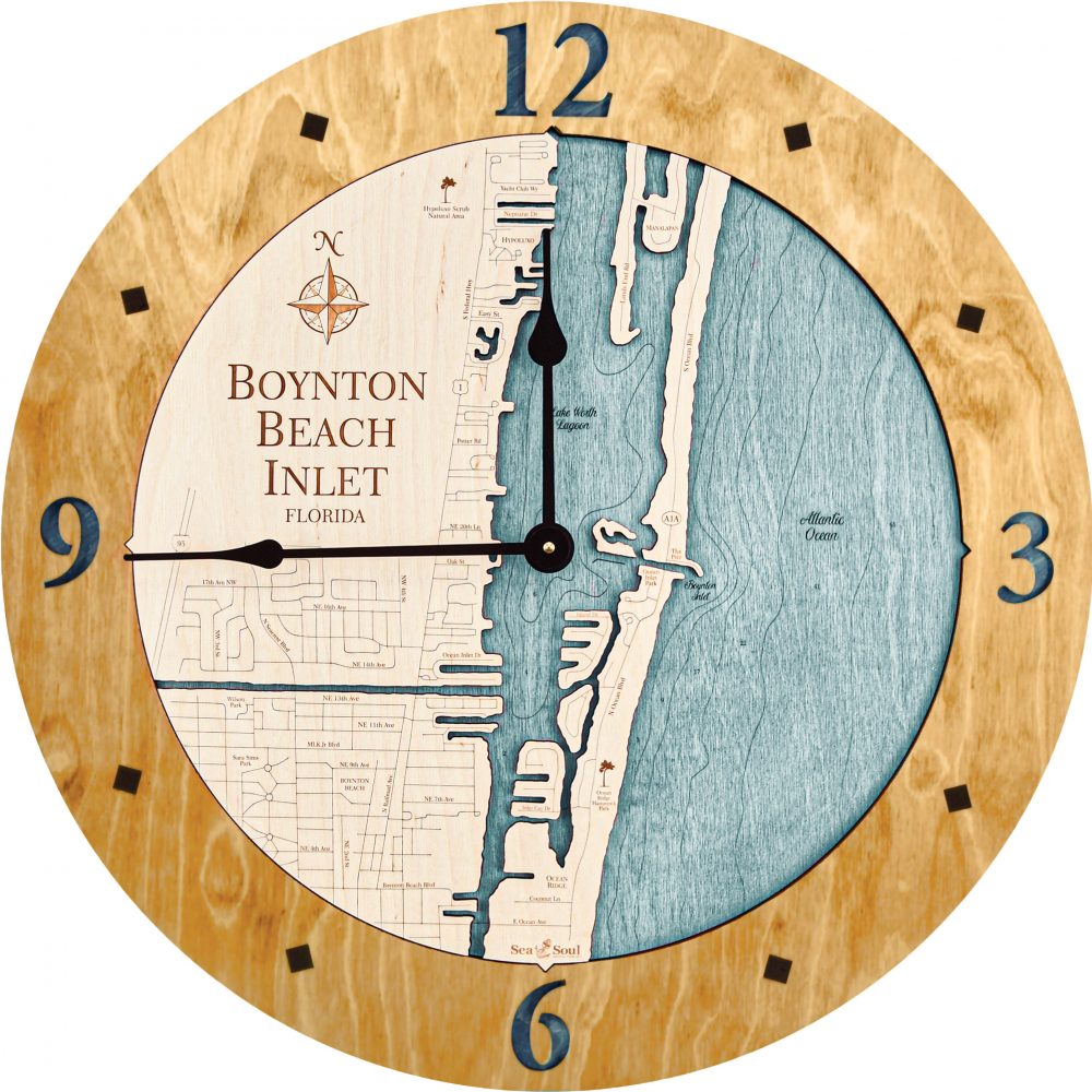 Boynton Beach Nautical Map Wall Art Honey Accent with Blue Green Water Product Shot