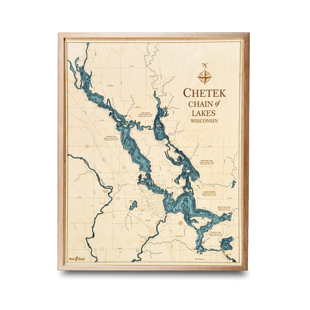 Chetek Chain Nautical Map Wall Art Oak Accent Blue Green Water