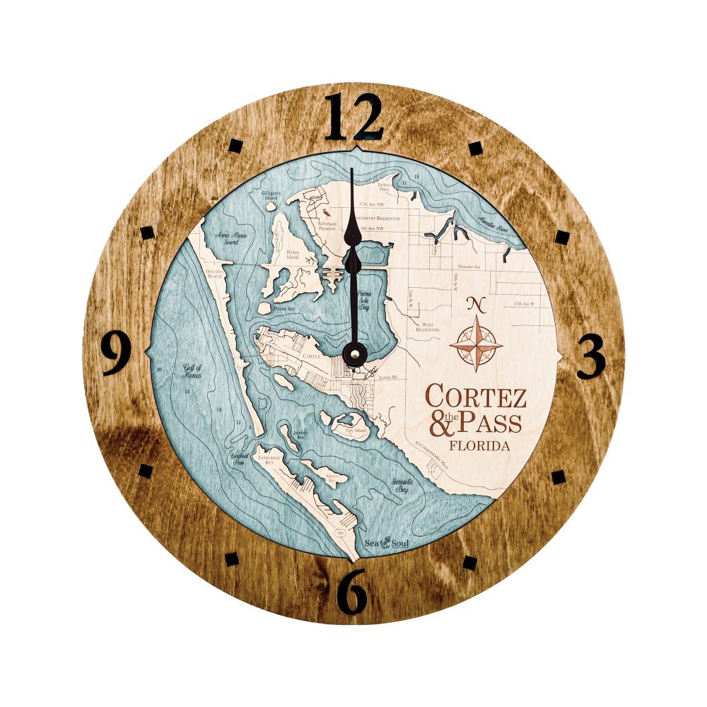 Cortez and Pass Nautical Map Wall Art Americana Accent with Blue Green Water