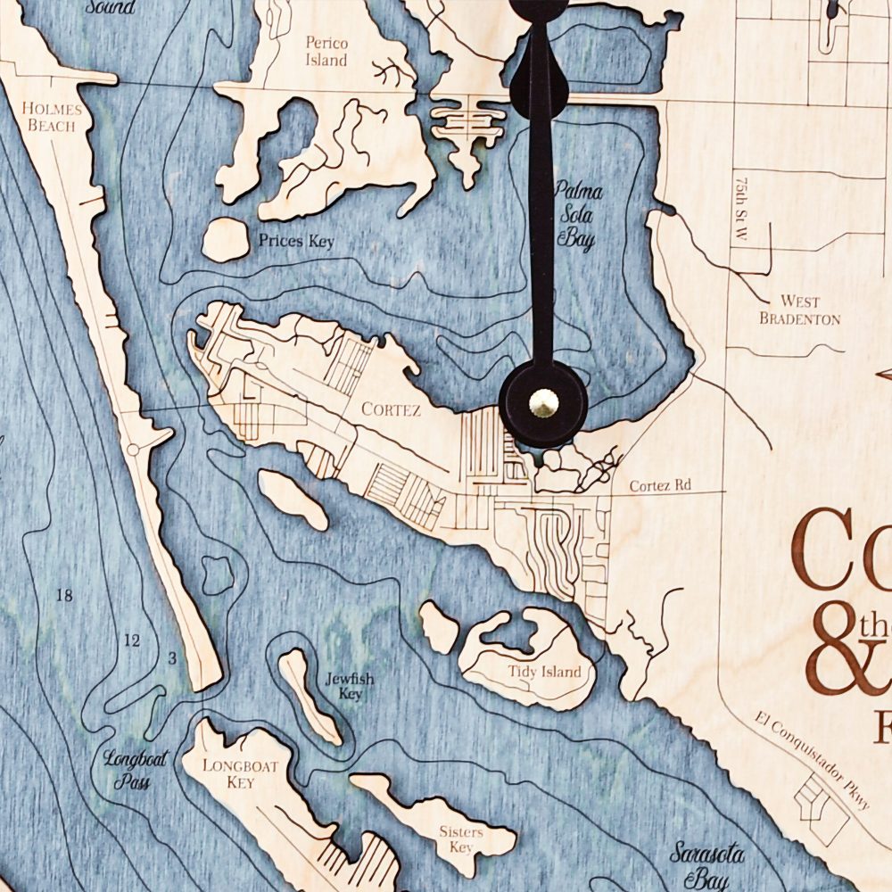 Cortez and Pass Nautical Map Wall Art Birch Accent with Deep Blue Water Detail Shot 3