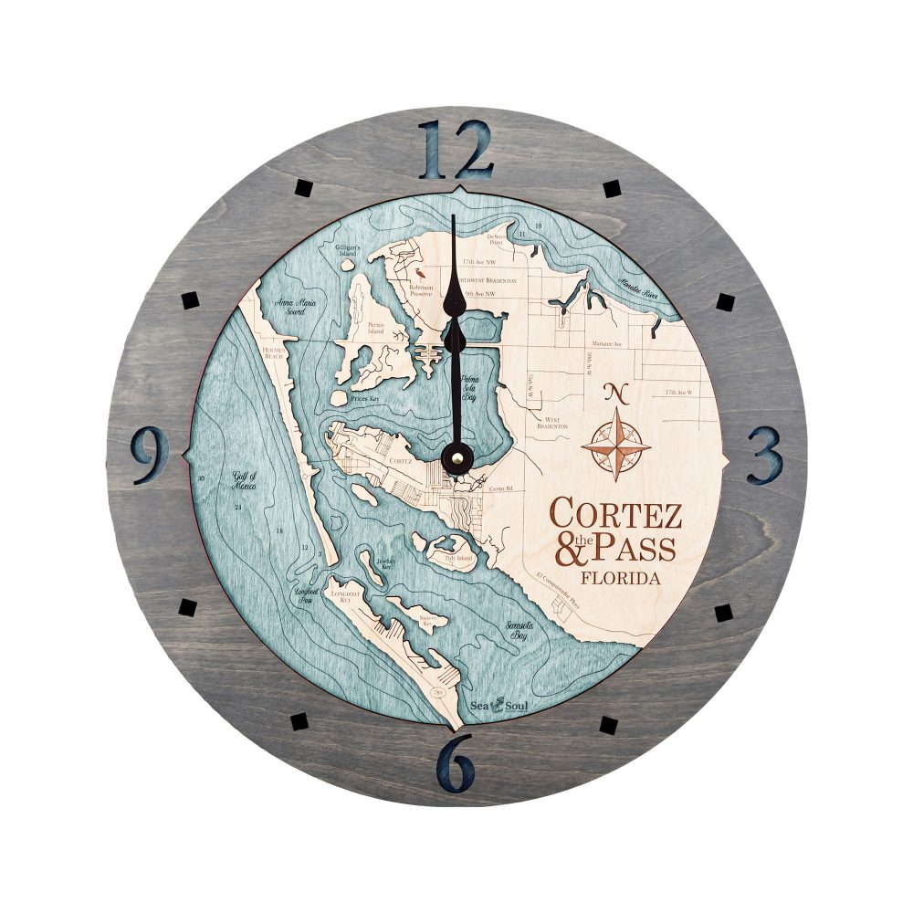 Cortez and Pass Nautical Map Wall Art Driftwood Accent with Blue Green Water