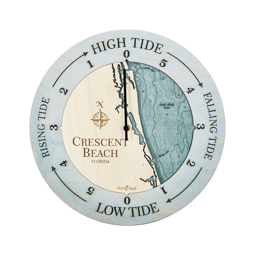 Crescent Beach Tide Clock Bleach Blue Accent with Blue Green Water