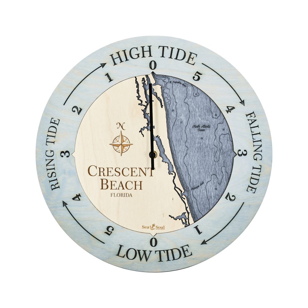 Crescent Beach Tide Clock Bleach Blue Accent with Deep Blue Water