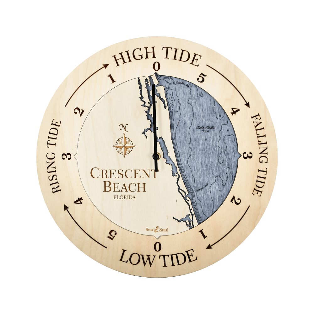 Crescent Beach Tide Clock Birch Accent with Deep Blue Water