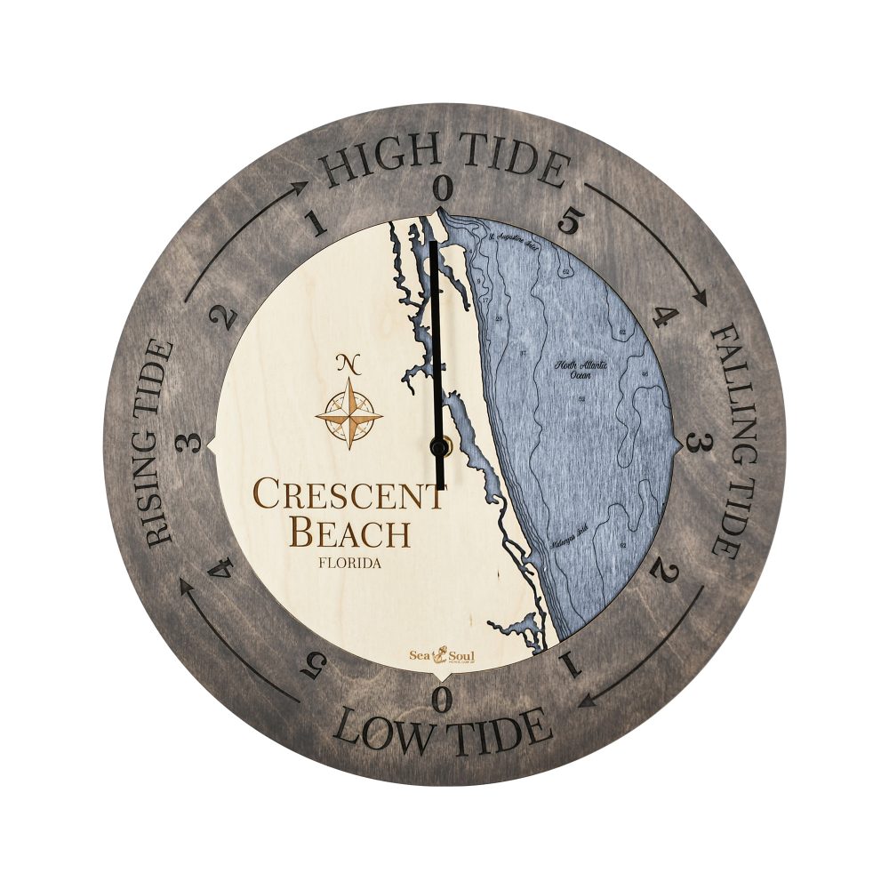 Crescent Beach Tide Clock Driftwood Accent with Deep Blue Water