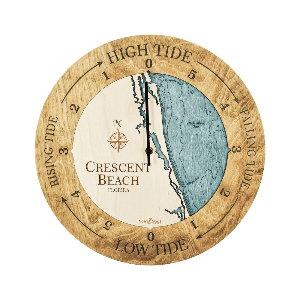 Crescent Beach Tide Clock Honey Accent with Blue Green Water