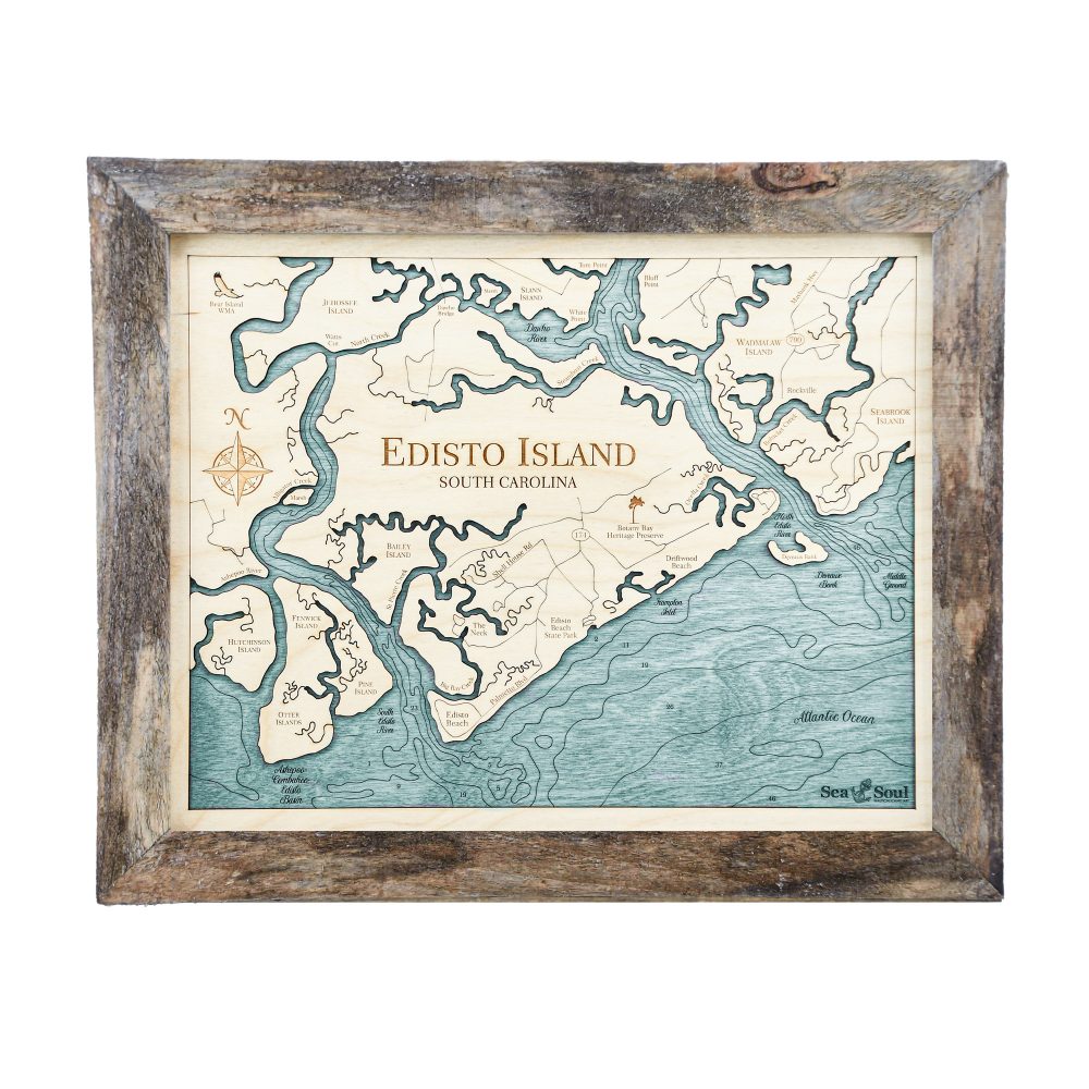 Edisto Island Nautical Wall Art Rustic Pine Accent with Blue Green Water