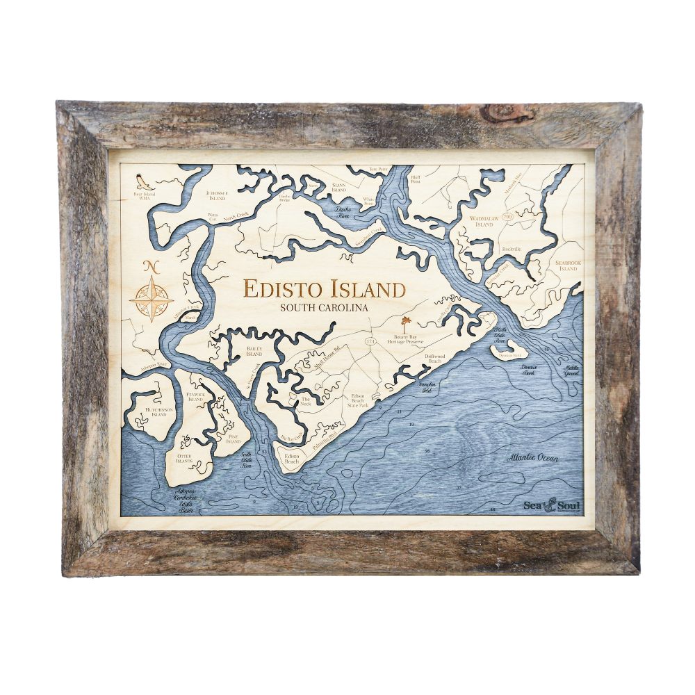 Edisto Island Nautical Wall Art Rustic Pine Accent with Deep Blue Water