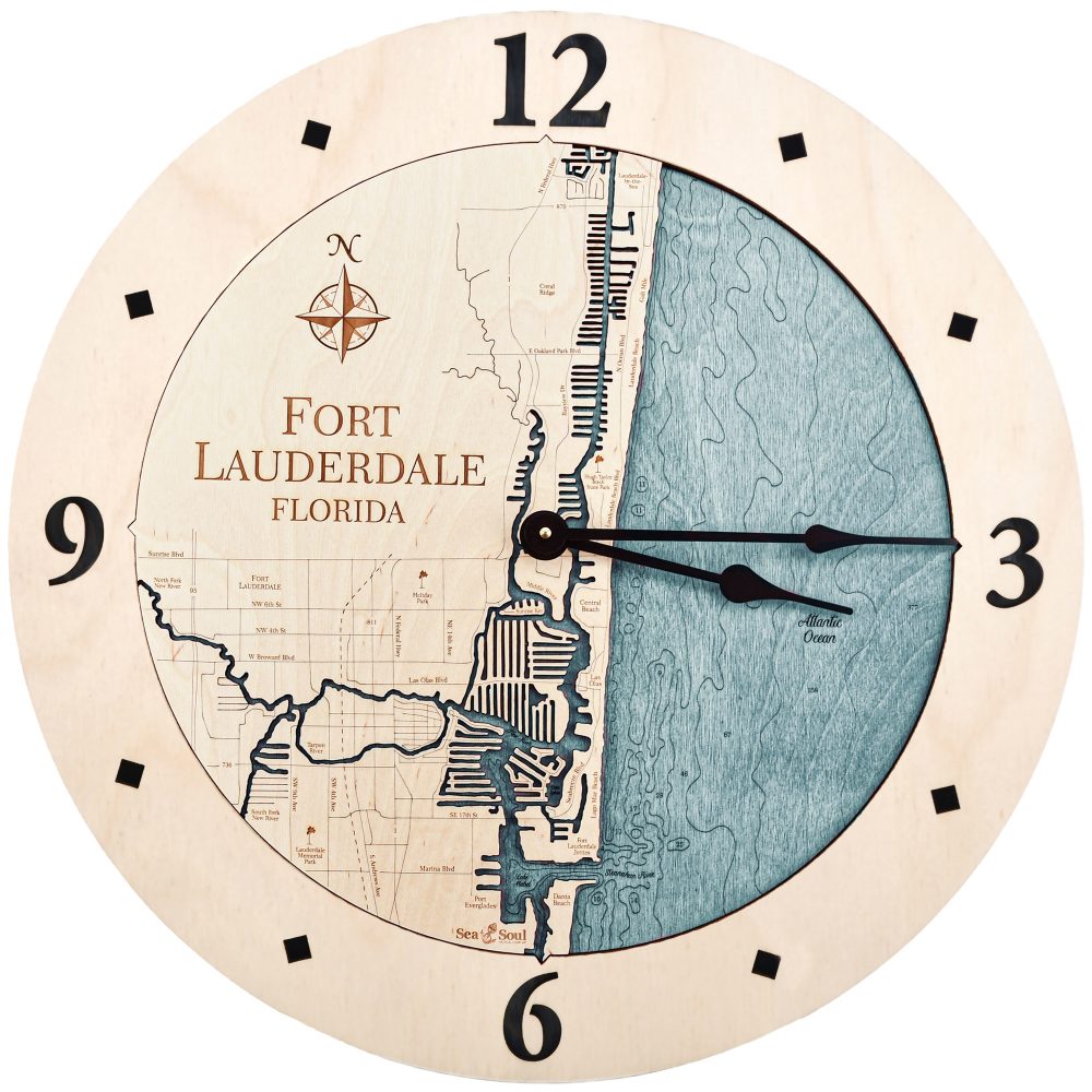 Fort Lauderdale Nautical Map Wall Art Birch Accent with Blue Green Water Product Shot