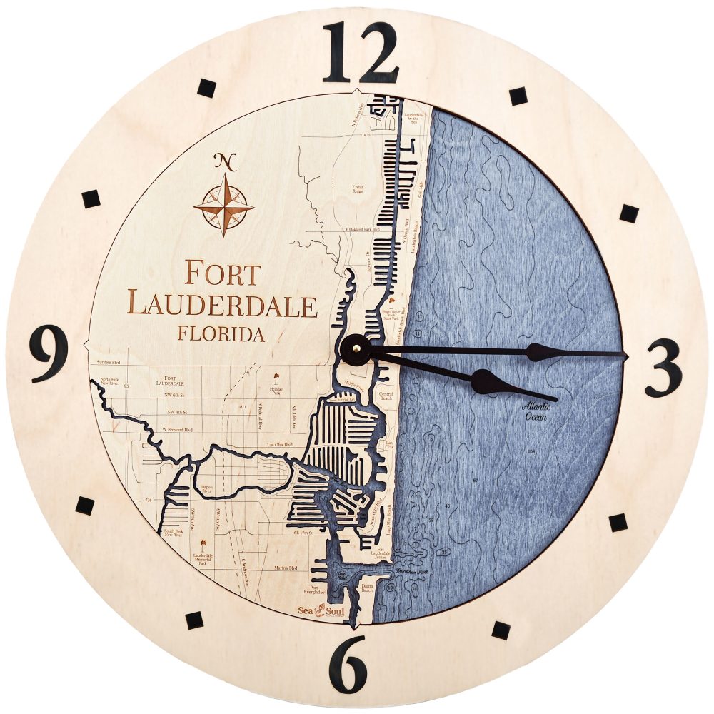 Fort Lauderdale Nautical Map Wall Art Birch Accent with Deep Blue Water Product Shot