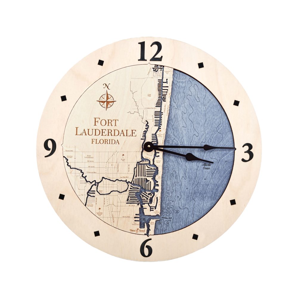 Fort Lauderdale Nautical Map Wall Art Birch Accent with Deep Blue Water