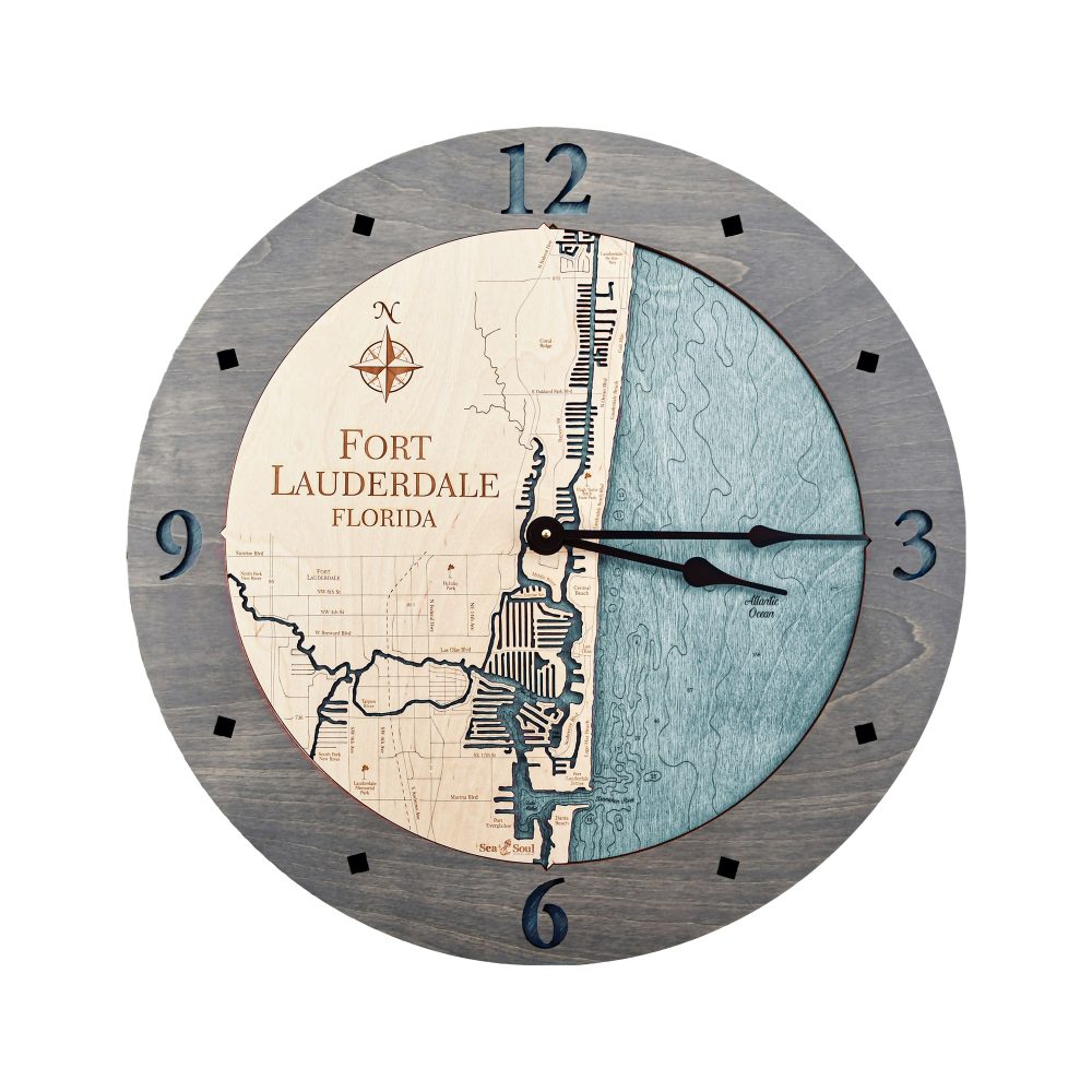 Fort Lauderdale Nautical Map Wall Art Driftwood Accent with Blue Green Water