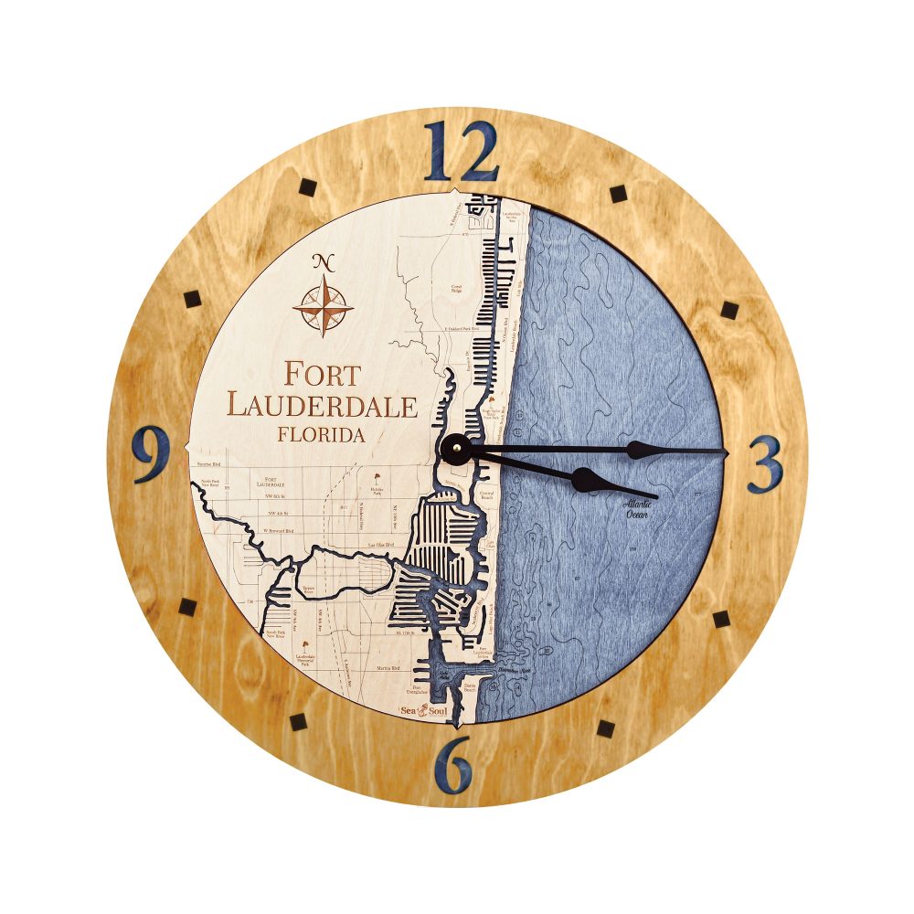 Fort Lauderdale Nautical Map Wall Art Honey Accent with Deep Blue Water