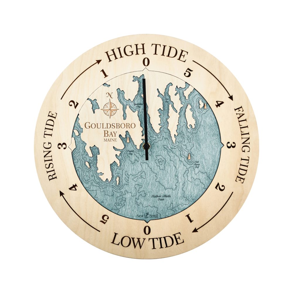 Gouldsboro Bay Tide Clock Birch Accent with Blue Green Water