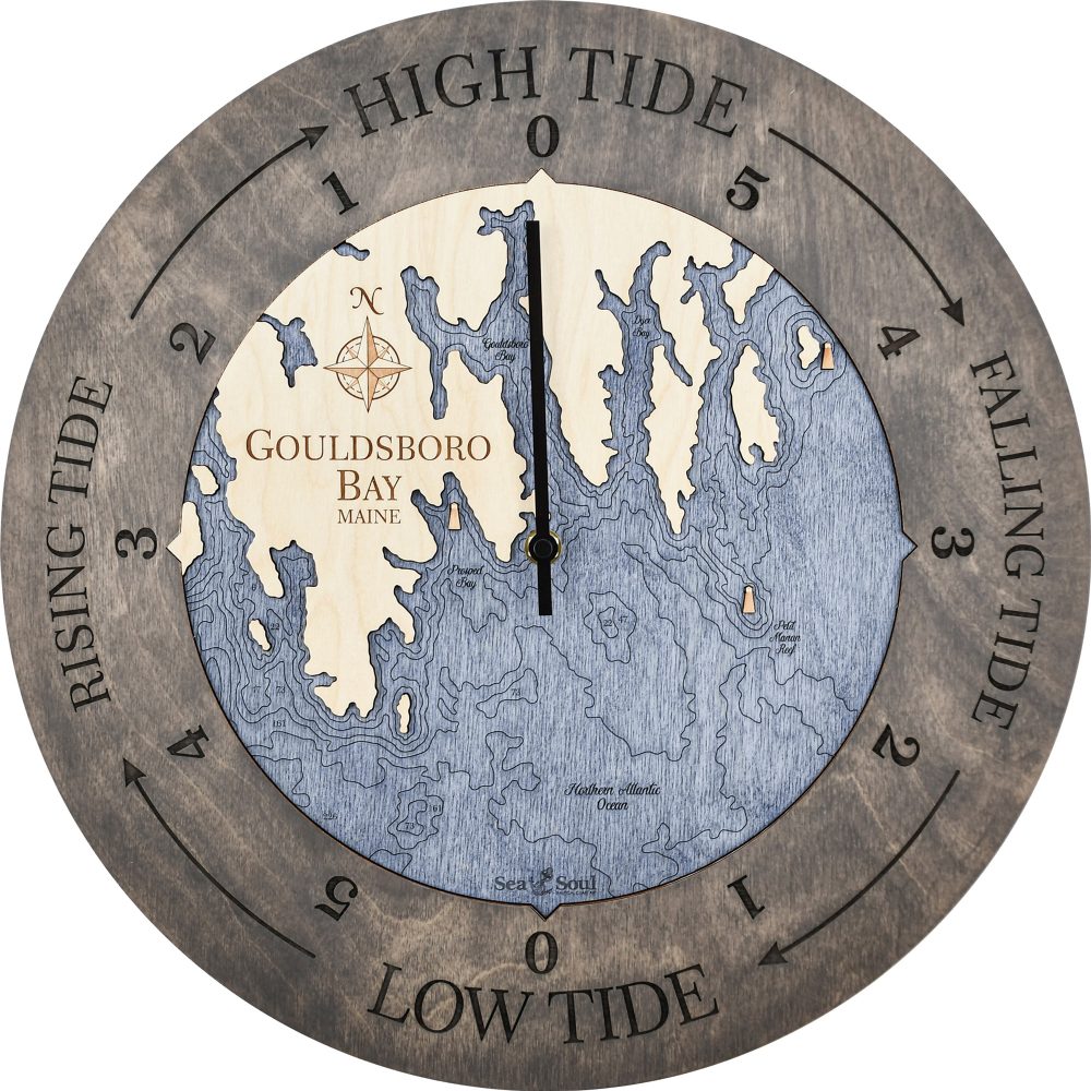 Gouldsboro Bay Tide Clock Driftwood Accent with Deep Blue Water Product Shot