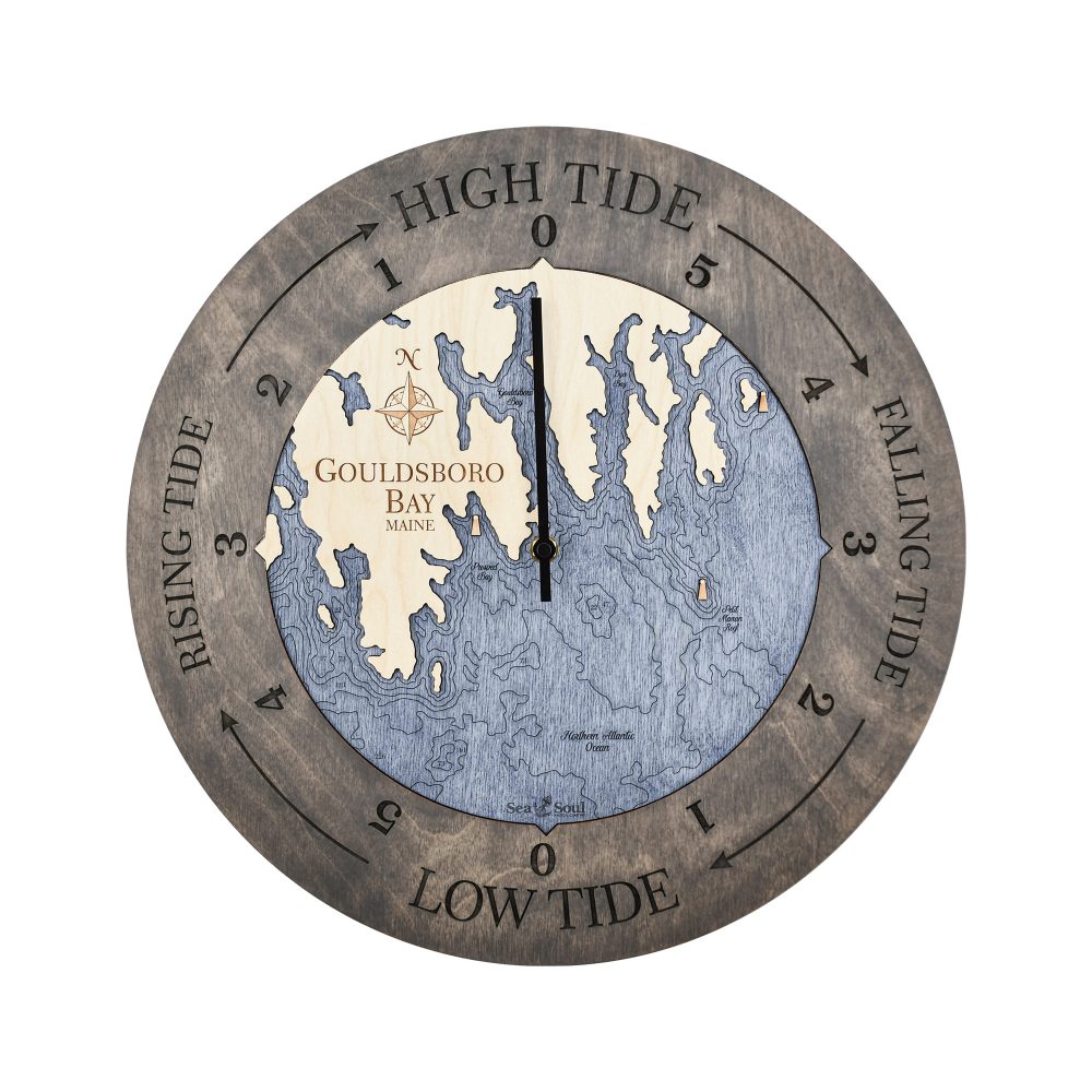 Gouldsboro Bay Tide Clock Driftwood Accent with Deep Blue Water