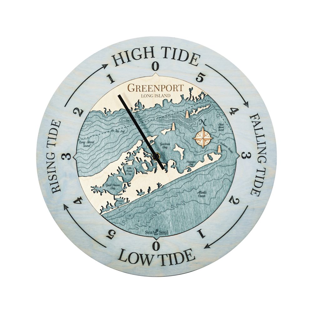 Greenport Tide Clock Bleach Blue Accent with Blue Green Water