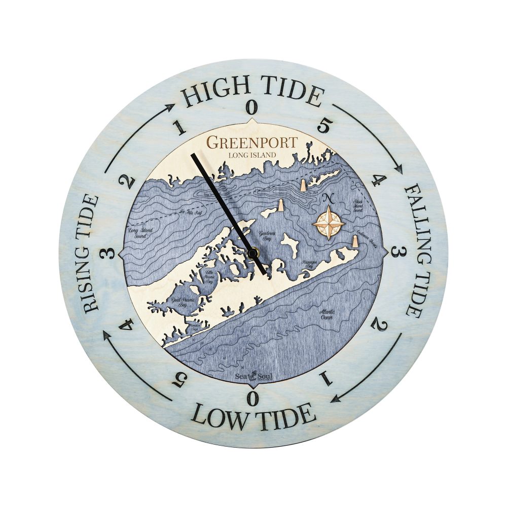 Greenport Tide Clock Bleach Blue Accent with Deep Blue Water