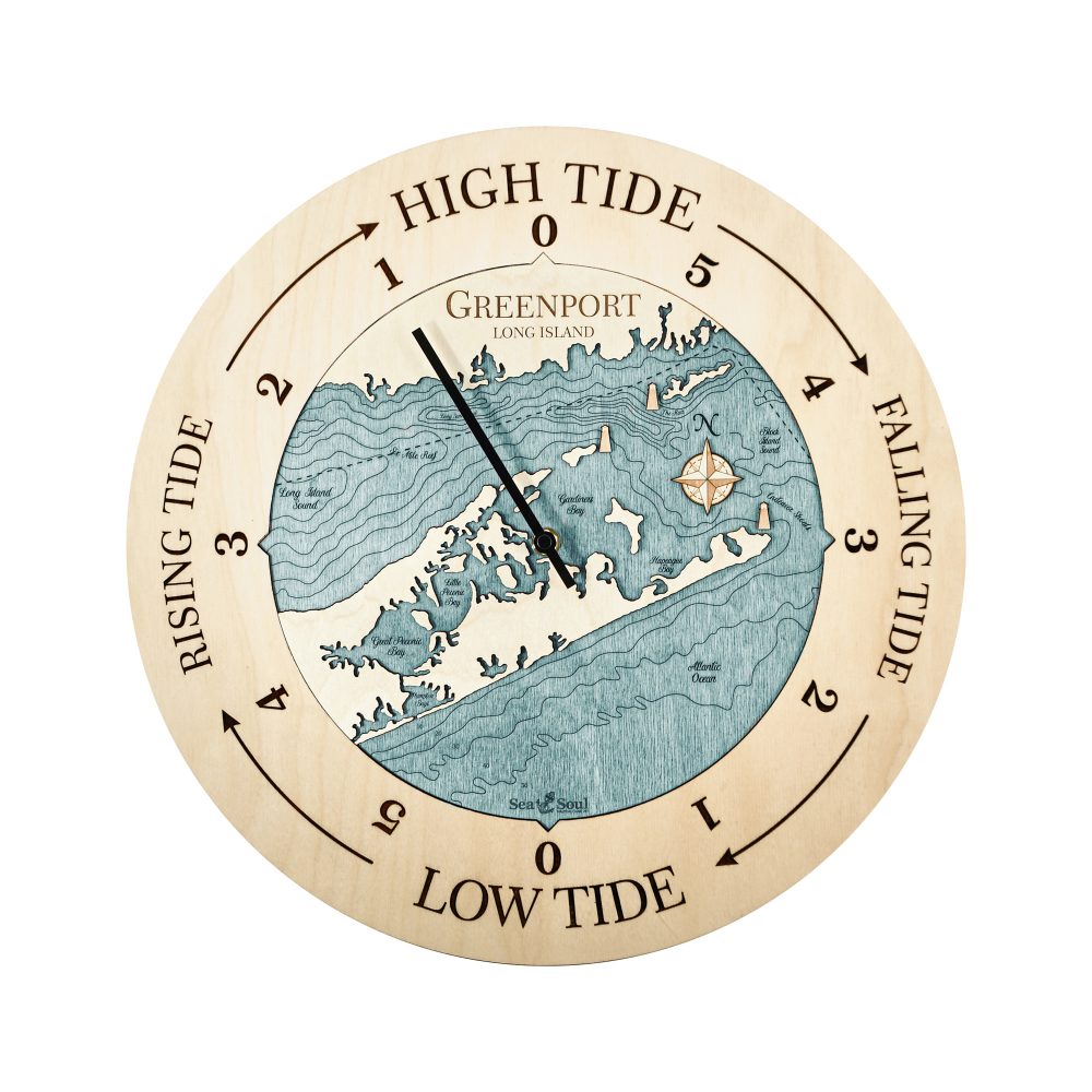 Greenport Tide Clock Birch Accent with Blue Green Water