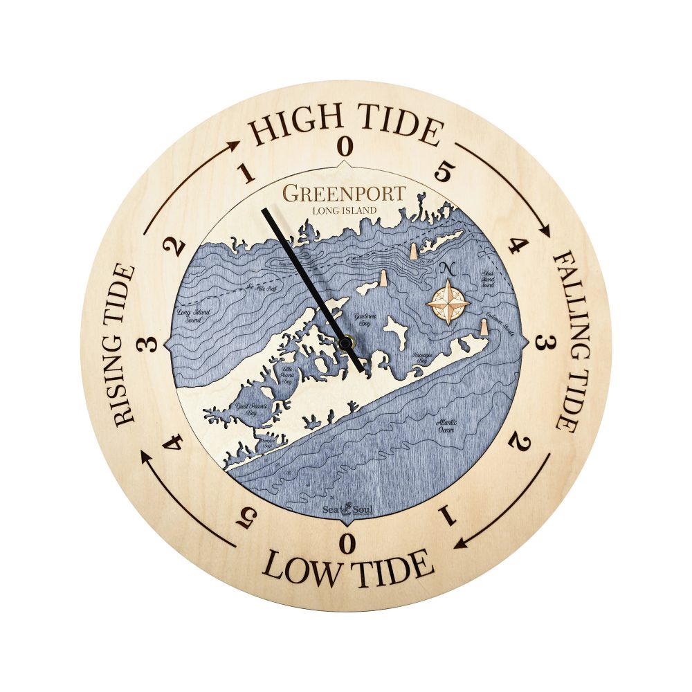 Greenport Tide Clock Birch Accent with Deep Blue Water