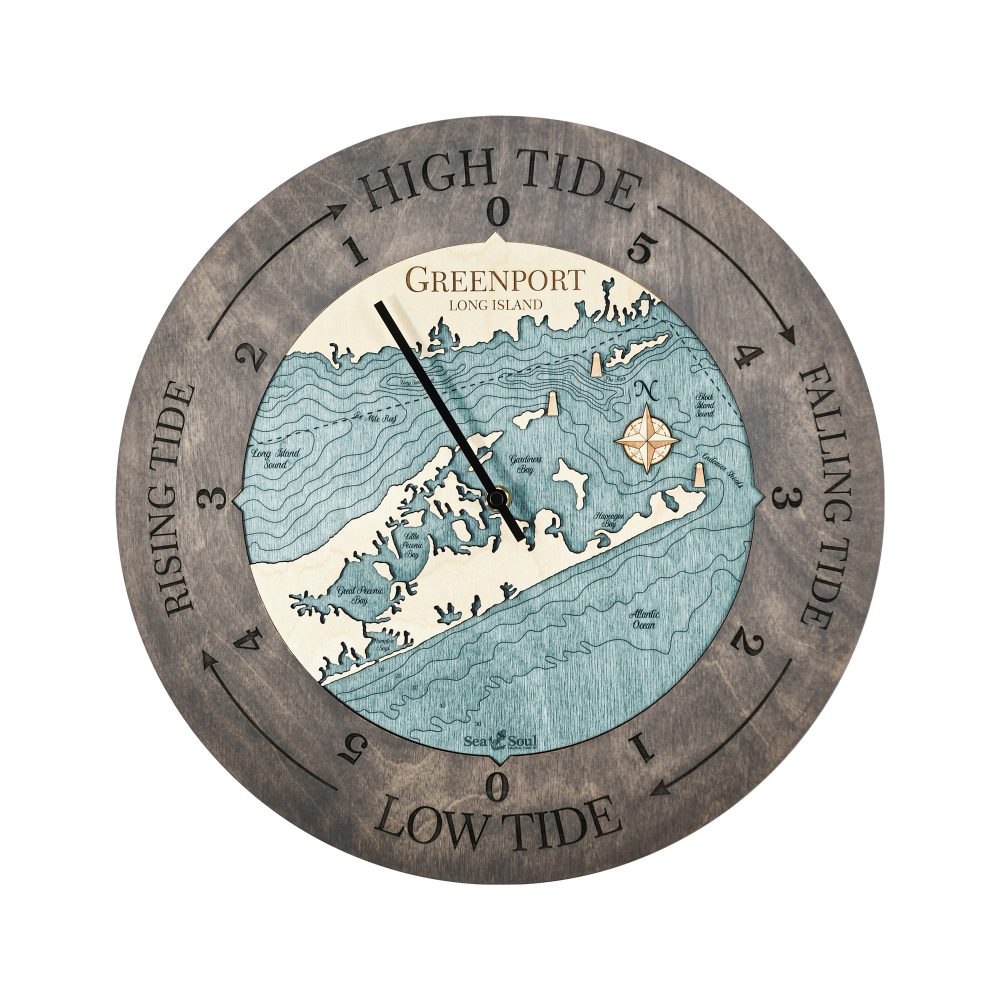 Greenport Tide Clock Driftwood Accent with Blue Green Water