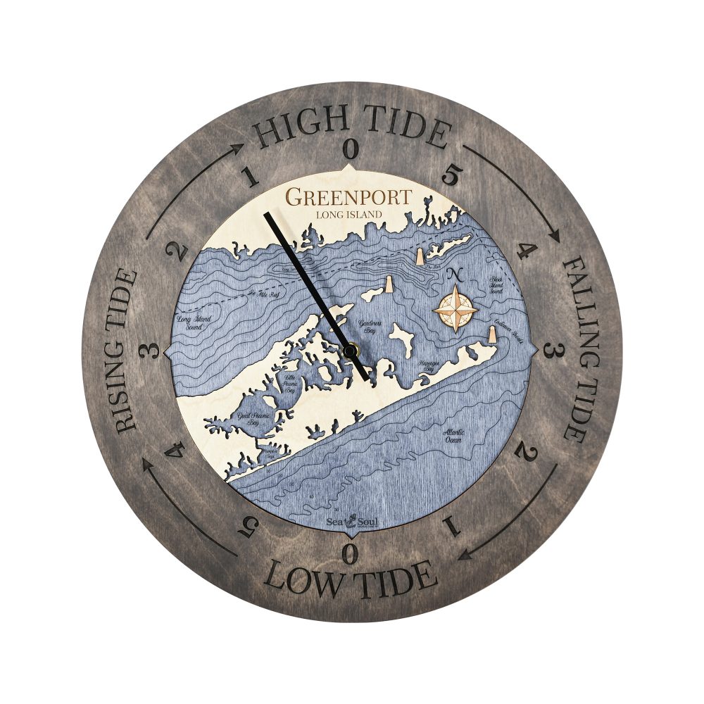 Greenport Tide Clock Driftwood Accent with Deep Blue Water