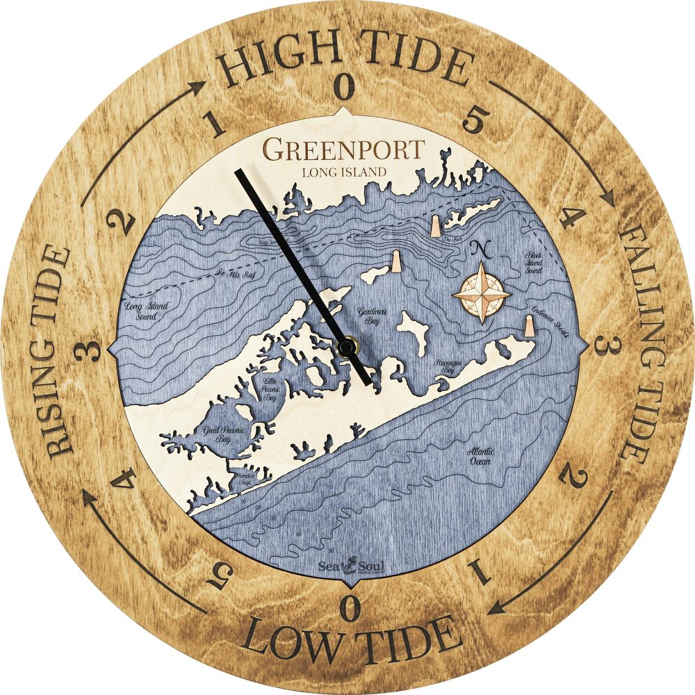 Greenport Tide Clock Honey Accent with Deep Blue Water Product Shot