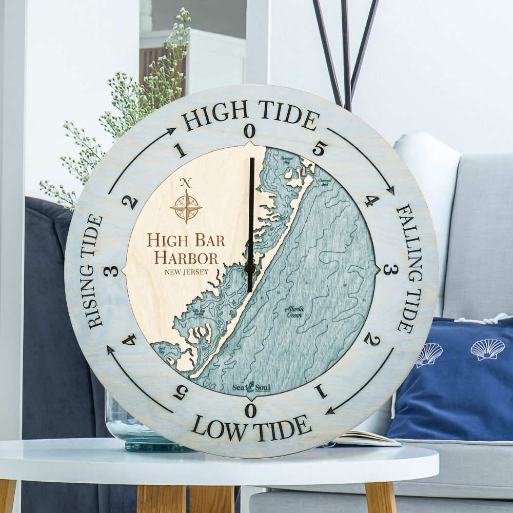 High Bar Harbor Tide Clock Bleach Blue Accent with Blue Green Water Sitting Coffee Table