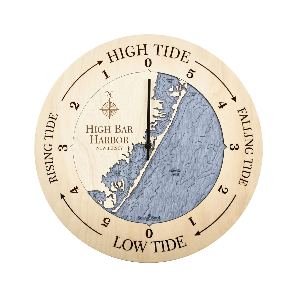 High Bar Harbor Tide Clock Birch Accent with Deep Blue Water