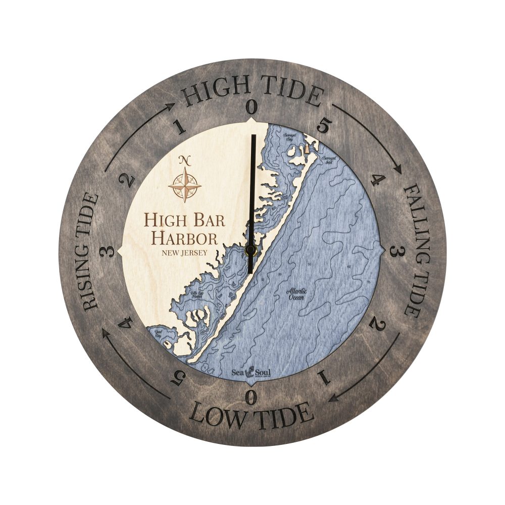 High Bar Harbor Tide Clock Driftwood Accent with Deep Blue Water