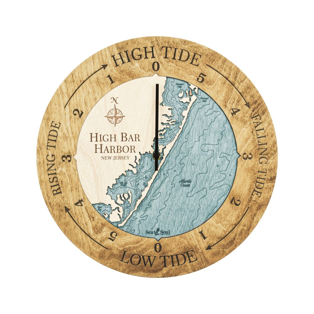 High Bar Harbor Tide Clock Honey Accent with Blue Green Water
