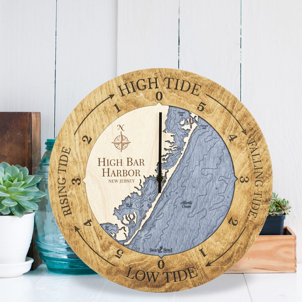 High Bar Harbor Tide Clock Honey Accent with Deep Blue Water Sitting by Succulents