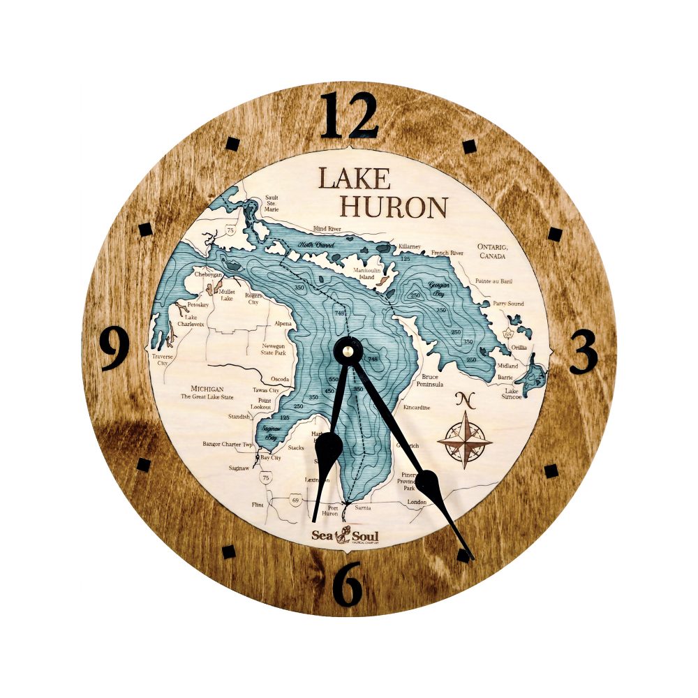 Lake Huron Nautical Clock Americana Accent with Blue Green Water
