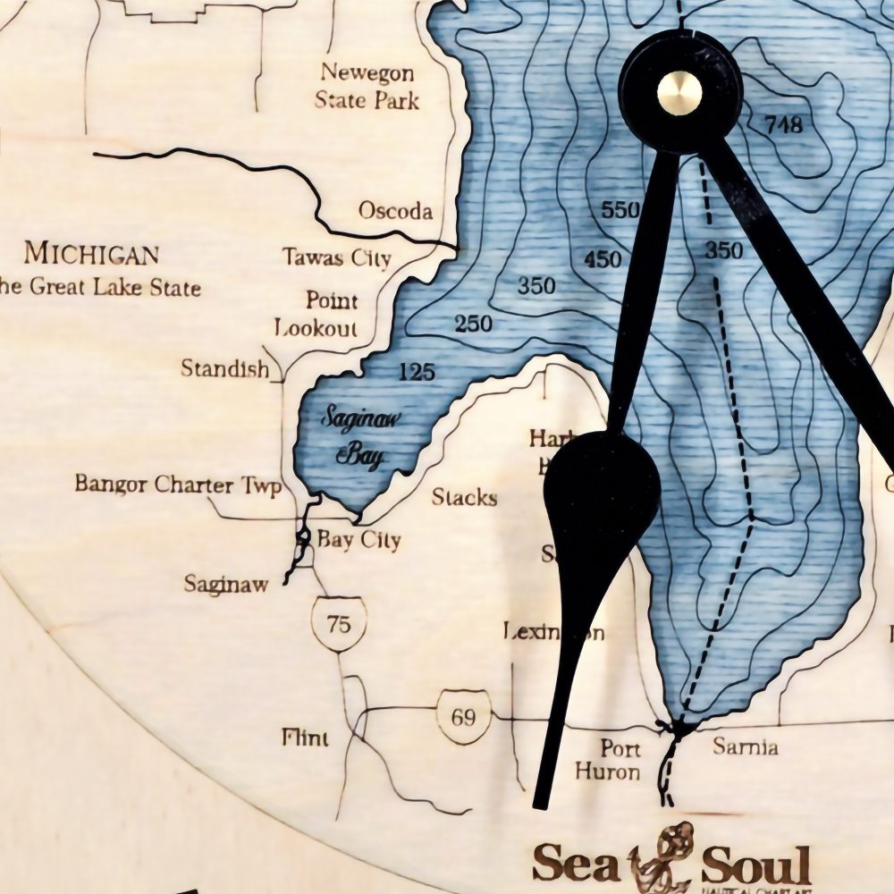 Lake Huron Nautical Clock Birch Accent with Deep Blue Water Detail Shot 3